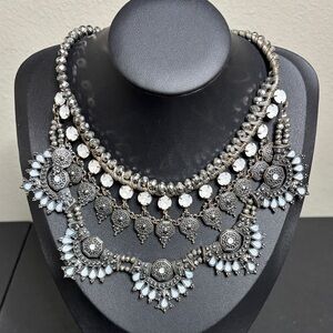 Park Lane Elegant Silver White Statement Necklace Cleopatra Rhinestone Egyptian